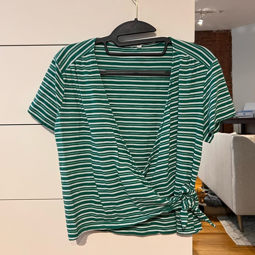 Green and White Striped Front Tie Top